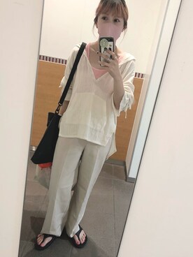 「Ameri（アメリ）のアイテム（パーカー）」を使った、えりんこりにすたさん（レディース・156cm）の夏コーディネート