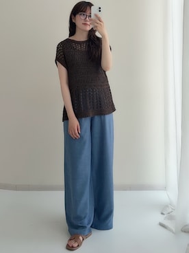 「nissen（ニッセン）のテープヤーンニットトップス（ニット/セーター、ブラウン系）」を使った、tamaさん（レディース・162cm）の春コーディネート