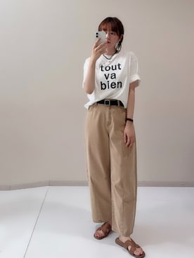 「nissen（ニッセン）のカラーデニムケミカル加工バレルレッグパンツ＜大きいサイズ有＞（パンツ、ピンク系）」を使った、tamaさん（レディース・162cm）の夏コーディネート