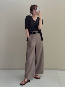 「nissen（ニッセン）のリブニットアンサンブル（タンクトップ＋シアーカーディガン）（ニット/セーター、グレー系）」を使った、tamaさん（レディース・162cm）の夏コーディネート