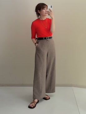 「nissen（ニッセン）のリネンライクセンターシーム入ワイドパンツ（UVカット・吸汗速乾・防シワ）＜大きいサイズ有＞（スウェットパンツ、ブラウン系）」を使った、tamaさん（レディース・162cm）の夏コーディネート