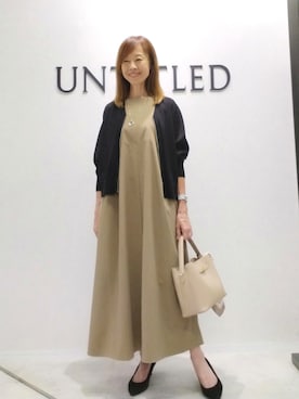 「UNTITLED（アンタイトル）の【アンサンブル可/日除け・冷房対策】シアーレーヨンZIPカーディガン（カーディガン/ボレロ、ブラック系）」を使った、mm20008849さん（レディース）の夏コーディネート
