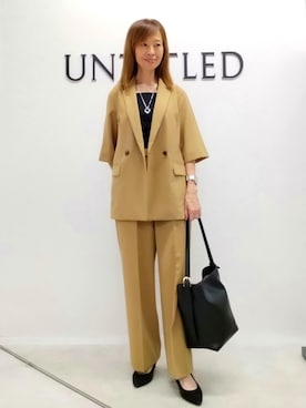 「UNTITLED（アンタイトル）の【秋の通勤羽織/セットアップ可/UVカット】エアリークール半袖ジャケット（テーラードジャケット、イエロー系）」を使った、mm20008849さん（レディース）の夏コーディネート