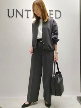 「UNTITLED（アンタイトル）の【秋羽織り/セットアップ可/UVカット】エアリークールドロストシャツ（シャツ/ブラウス、グレー系）」を使った、mm20008849さん（レディース）の秋コーディネート