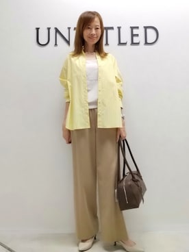 「UNTITLED（アンタイトル）の【ウエストゴム】シャイニーキュプラワイドパンツ（その他パンツ、イエロー系）」を使った、mm20008849さん（レディース）の夏コーディネート