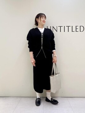 「UNTITLED（アンタイトル）の【軽羽織り/セットアップ可】ジップアップニットカーディガン（カーディガン/ボレロ、ブラック系）」を使った、Mikiさん（レディース・160cm）の春コーディネート