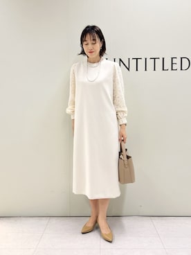 「UNTITLED（アンタイトル）の【お呼ばれドレス/洗える】カットジャカードスリーブ ワンピース（ワンピース、ベージュ系）」を使った、Mikiさん（レディース・160cm）の春コーディネート