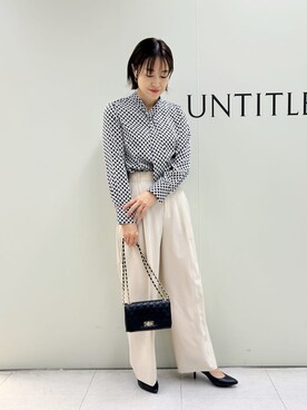 「UNTITLED（アンタイトル）の【通勤/インナーブラウス】幾何柄ボウタイブラウス（シャツ/ブラウス、ブラック系）」を使った、Mikiさん（レディース・160cm）の冬コーディネート
