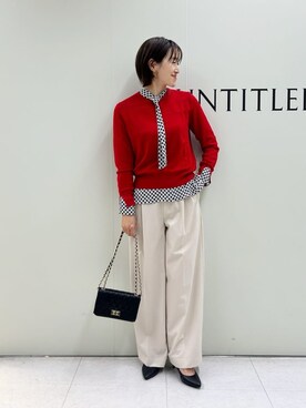 「UNTITLED（アンタイトル）の【アンサンブル可/洗える】ウォームスパンニット（ニット/セーター、レッド系）」を使った、Mikiさん（レディース・160cm）の冬コーディネート