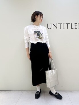 「UNTITLED（アンタイトル）の【コットン100/洗える】フォトロングTシャツ（Tシャツ/カットソー、ホワイト系）」を使った、Mikiさん（レディース・160cm）の春コーディネート