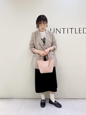 「UNTITLED（アンタイトル）の【洗える/ストレッチ性】ダブルブレストジャケット（テーラードジャケット、ベージュ系）」を使った、Mikiさん（レディース・160cm）の春コーディネート