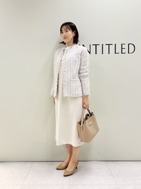 「UNTITLED（アンタイトル）の【仕事着/スーツ】ファンシーツイード ジャケット（ノーカラージャケット、ベージュ系）」を使った、Mikiさん（レディース・160cm）の春コーディネート