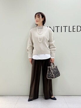 「UNTITLED（アンタイトル）の【洗える】スポンディッシュ ボトルネックニット（ニット/セーター、ベージュ系）」を使った、Mikiさん（レディース・160cm）の冬コーディネート
