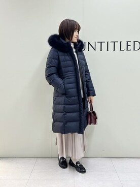 「UNTITLED（アンタイトル）の【はっ水機能/フード取り外し可/防寒】ロングダウンコート（ダウンジャケット/コート、ブルー系）」を使った、Mikiさん（レディース・160cm）の冬コーディネート