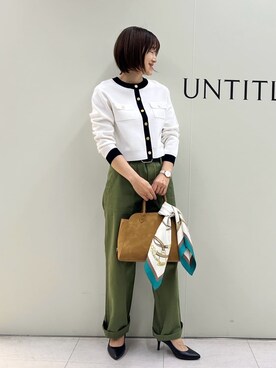 「UNTITLED（アンタイトル）の【洗える/ジャケット風】ミラノリブカーディガン（カーディガン/ボレロ、ホワイト系）」を使った、Mikiさん（レディース・160cm）の冬コーディネート