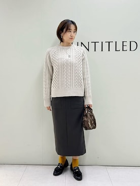 「UNTITLED（アンタイトル）の【洗える】スポンディッシュ ケーブル柄ニット（ニット/セーター、ピンク系）」を使った、Mikiさん（レディース・160cm）の冬コーディネート