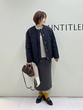 「UNTITLED（アンタイトル）の【軽量／洗える／ファスナー付き】中綿 キルトコート（その他アウター、ブラック系）」を使った、Mikiさん（レディース・160cm）の冬コーディネート