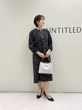 「UNTITLED（アンタイトル）の【洗える/ストレッチ】ツイードジャージワンピース（ワンピース、ブラック系）」を使った、Mikiさん（レディース・160cm）の秋コーディネート
