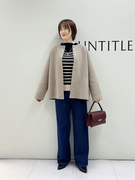 「UNTITLED（アンタイトル）の【軽アウター/ミドル丈】ウールニットコーディガン（カーディガン/ボレロ、ブラウン系）」を使った、Mikiさん（レディース・160cm）の秋コーディネート