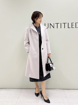 「UNTITLED（アンタイトル）の【洗える/ストレッチ】ツイードジャージワンピース（ワンピース、ブラック系）」を使った、Mikiさん（レディース・160cm）の秋コーディネート