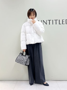 「UNTITLED（アンタイトル）の【トレンド/撥水機能/防寒】ショートダウンコート（ダウンジャケット/コート、ホワイト系）」を使った、Mikiさん（レディース・160cm）の秋コーディネート