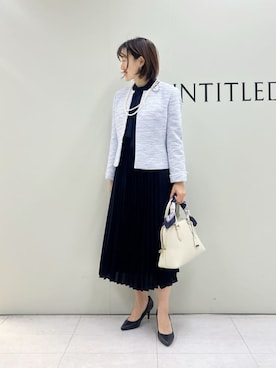 「UNTITLED（アンタイトル）の【きれいめ】ツイード ペプラムジャケット（ノーカラージャケット、ブルー系）」を使った、Mikiさん（レディース・160cm）の冬コーディネート