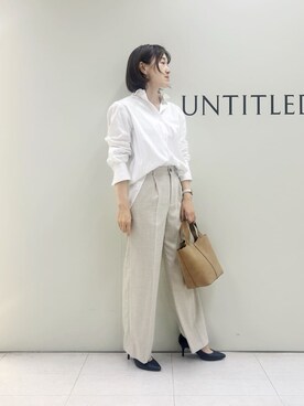「UNTITLED（アンタイトル）の【コットン100/洗える】コットンブロードAラインシャツ（シャツ/ブラウス、ホワイト系）」を使った、Mikiさん（レディース・160cm）の冬コーディネート