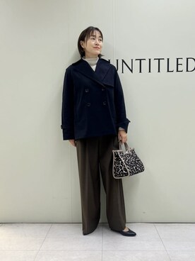 「UNTITLED（アンタイトル）の【定番人気/はっ水/洗える】タスランショートトレンチコート（トレンチコート、ブルー系）」を使った、Mikiさん（レディース・160cm）の冬コーディネート