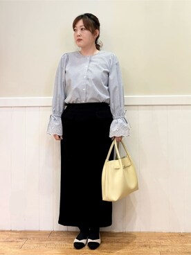 「DRESKIP（ドレスキップ）の【S-LL/前後2WAY/洗濯後しわになりにくい】お袖刺繍レースブラウス（シャツ/ブラウス、ブルー系）」を使った、ハチさん（レディース・156cm）の春コーディネート
