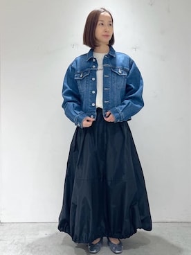 「OPAQUE.CLIP（オペークドットクリップ）のストレッチデニムジャケット【洗濯機洗い可】（デニムジャケット、ブルー系）」を使った、yuuさん（レディース・158cm）の冬コーディネート