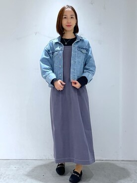 「OPAQUE.CLIP（オペークドットクリップ）のストレッチデニムジャケット【洗濯機洗い可】（デニムジャケット、ブルー系）」を使った、yuuさん（レディース・158cm）の冬コーディネート
