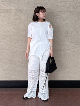 「Ungrid（アングリッド）のアイテム（Tシャツ/カットソー）」を使った、江口麻衣さん（レディース・158cm）の夏コーディネート