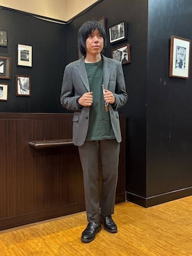 「TAKEO KIKUCHI（タケオキクチ）の【None Of Stress】アクティブジャージ 千鳥 ジャケット（テーラードジャケット、ブラック系）」を使った、moritaさん（メンズ・168cm）の秋コーディネート