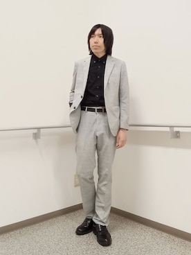 「TAKEO KIKUCHI（タケオキクチ）の【抗菌防臭】COOL DOTS（R）ドビープリント ジャケット（テーラードジャケット、グレー系）」を使った、moritaさん（メンズ・168cm）の夏コーディネート