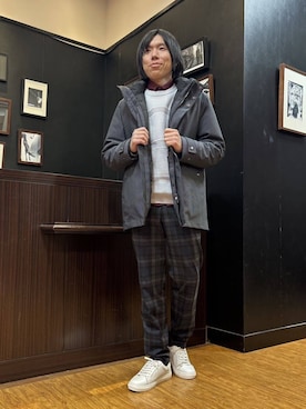 「TAKEO KIKUCHI（タケオキクチ）の【3WAY】ドビー ダウンライナー付ブルゾン（ブルゾン、グレー系）」を使った、moritaさん（メンズ・168cm）の冬コーディネート