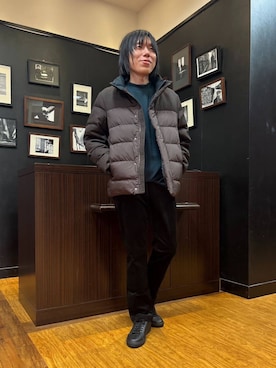 「TAKEO KIKUCHI（タケオキクチ）のカラーコンビ ダウンブルゾン（ダウンジャケット/コート、ブラウン系）」を使った、moritaさん（メンズ・168cm）の冬コーディネート