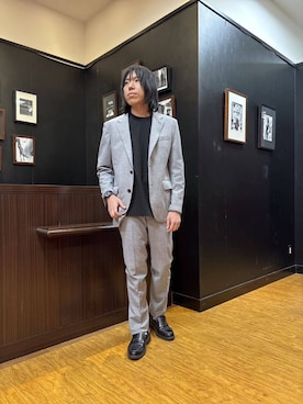 「TAKEO KIKUCHI（タケオキクチ）の【抗菌防臭】CALCULO（R）ジャージ ジャケット（テーラードジャケット、グレー系）」を使った、moritaさん（メンズ・168cm）の春コーディネート