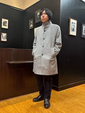 「TAKEO KIKUCHI（タケオキクチ）の【ウールカシミヤブレンド】ビーバー調 スタンドカラー コート（その他アウター、グレー系）」を使った、moritaさん（メンズ・168cm）の秋コーディネート