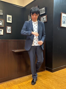 「TAKEO KIKUCHI（タケオキクチ）の【360°ストレッチ／セットアップ対応】None Of Stress パンツ（スラックス、ブルー系）」を使った、moritaさん（メンズ・168cm）の秋コーディネート