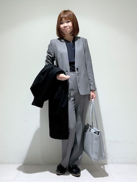 「アイテム（スーツジャケット、グレー系）」を使った、tsuyuさん（レディース・162cm）の冬コーディネート