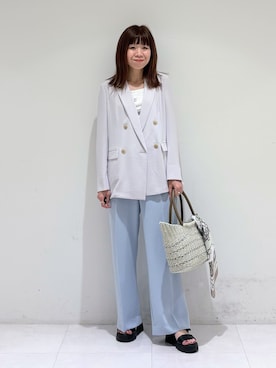 「INDIVI（インディヴィ）の【日本製】ビスチェインナータンクトップ（タンクトップ、ホワイト系）」を使った、tsuyuさん（レディース・162cm）の春コーディネート