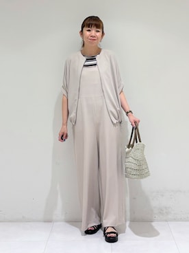 「アイテム（サロペット/オーバーオール、ベージュ系）」を使った、tsuyuさん（レディース・162cm）の夏コーディネート