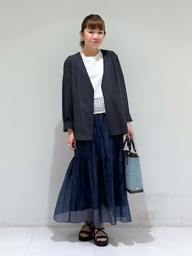 「INDIVI（インディヴィ）の【洗える】レイヤード風レースコンビTシャツ（Tシャツ/カットソー）」を使った、tsuyuさん（レディース・162cm）の夏コーディネート