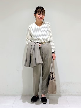 「アイテム（スーツジャケット、ブラウン系）」を使った、tsuyuさん（レディース・162cm）の秋コーディネート