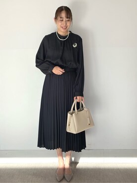 「OPAQUE.CLIP（オペークドットクリップ）の《通勤対応》ジョーゼットプリーツワンピース【洗濯機OK】（ワンピース、ブルー系）」を使った、みりんさん（レディース・162cm）の冬コーディネート