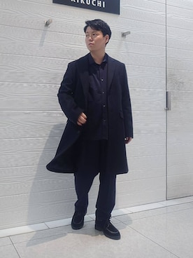 「アイテム（チェスターコート、ブルー系）」を使った、かずさん（メンズ・165cm）の秋コーディネート