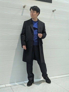 「アイテム（チェスターコート、ブルー系）」を使った、かずさん（メンズ・165cm）の冬コーディネート