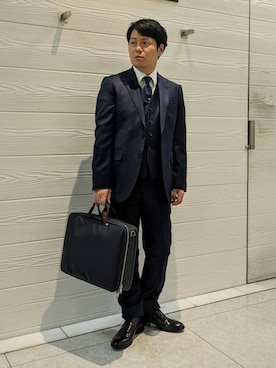 「アイテム（スーツセット、ブルー系）」を使った、かずさん（メンズ・165cm）の冬コーディネート