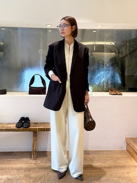 「plage（プラージュ）の《追加》Masculine Oversized ジャケット 2（Tailored jacket、ブラウン系）」を使った、yuzukiさん（レディース・160cm）の秋コーディネート
