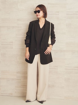「plage（プラージュ）の《追加》Big Tailored ジャケット New（Tailored jacket、ブラウン系）」を使った、yuzukiさん（レディース・160cm）の秋コーディネート